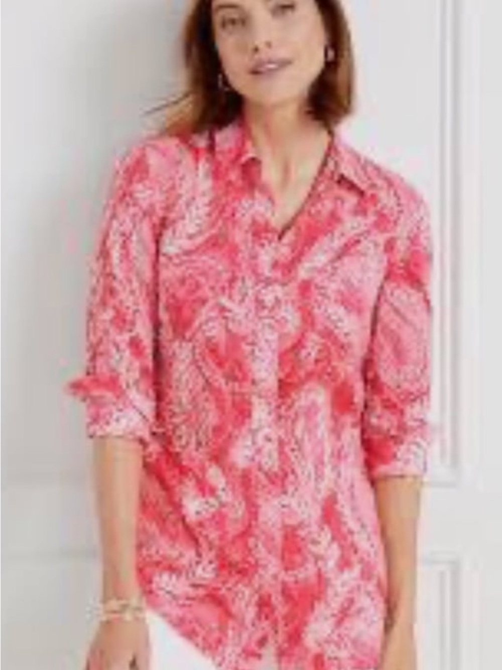 Talbots Coral Pink Paisley Button-Down Shirt MP